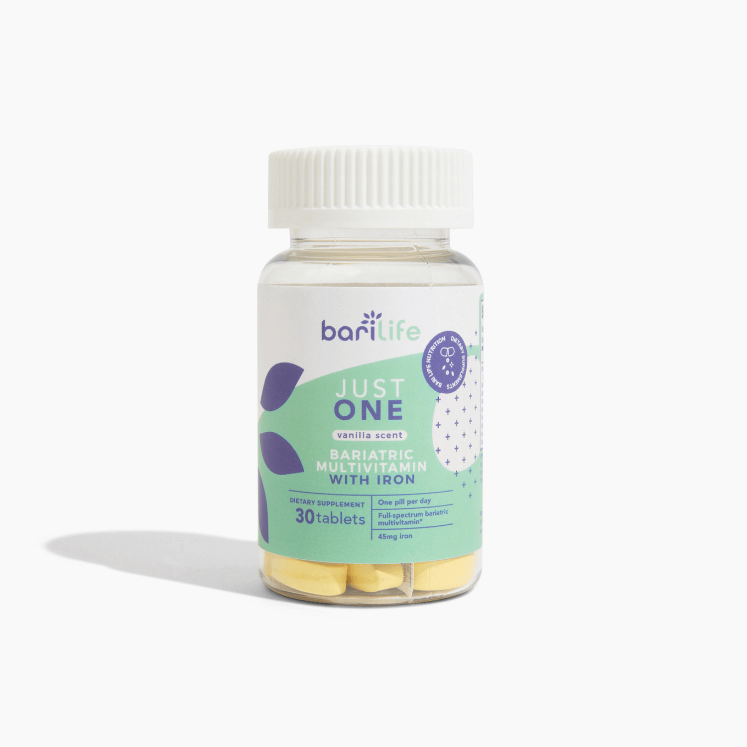 Bariatric multivitamin with iron in a bottle, 30 tablets, vanilla scent, perfect for daily nutrition.